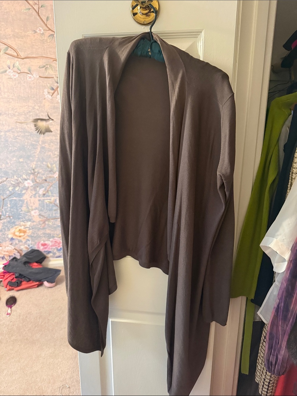 Ann Taylor Brown Draped Open-Front Cardigan